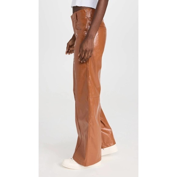 Free People Star Crossed Lovers PatentLeather Straight Leg Pants Brown Sz 8 - Picture 4 of 11